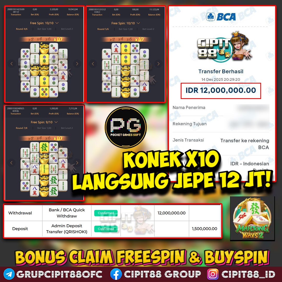 CIPIT88 JACKPOT SLOT MAHJONG WAYS 2  RP 12.000.000 ID : LAM***